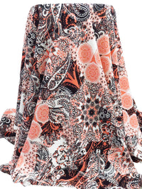 Black/Salmon/White Polyester/Lycra Everything Paisley Print Liverpool Double Knit 58W