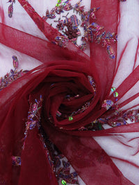 Maroon/Grape/Dark Rose Gold/Multi 100% Nylon Scalloped Single Border Embroidered Floral & Bead Netting 47W