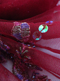Maroon/Grape/Dark Rose Gold/Multi 100% Nylon Scalloped Single Border Embroidered Floral & Bead Netting 47W