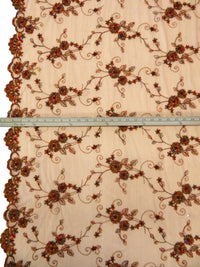Copper/Sepia/Old Lavender/Multi 100% Nylon Scalloped Double Border Embroidered Floral & Bead Netting 49W