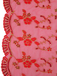 Venetian Red/Gold 100% Nylon Scalloped Double Border Embroidered Floral & Sequin Netting 52W