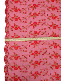 Venetian Red/Gold 100% Nylon Scalloped Double Border Embroidered Floral & Sequin Netting 52W