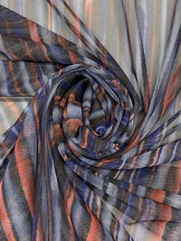 Royal Blue/Antique Clay/Multi Nylon/Lycra Vertical Streaks Print Mesh Knit - Norma Kamali - 56W