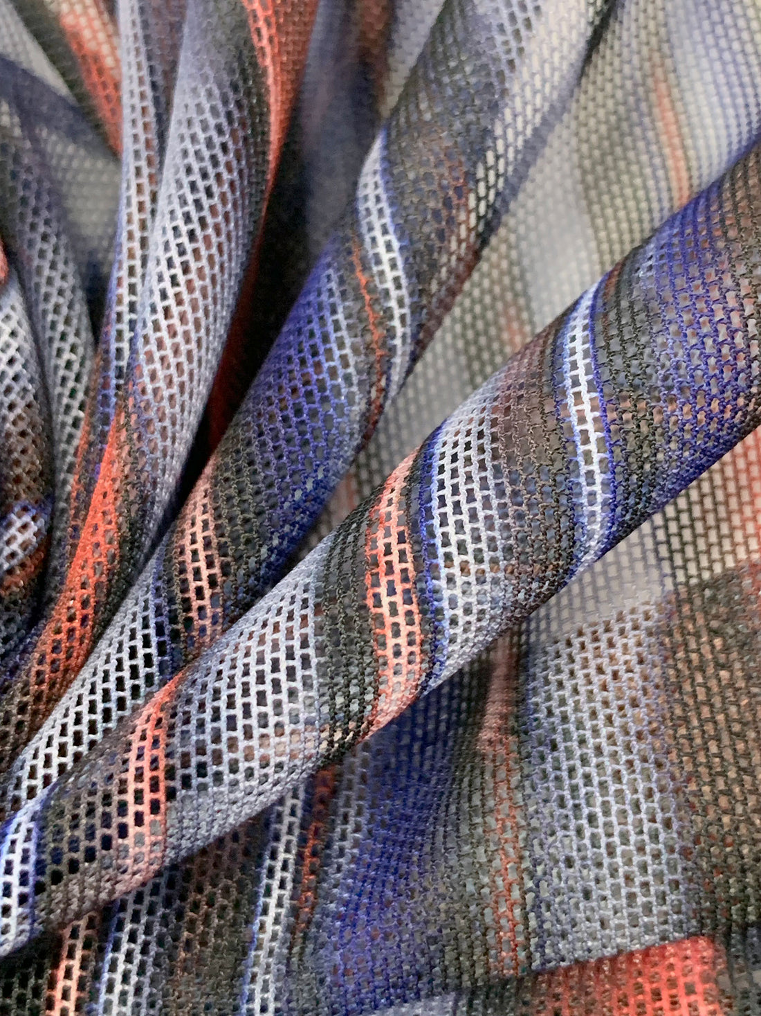 Royal Blue/Antique Clay/Multi Nylon/Lycra Vertical Streaks Print Mesh Knit - Norma Kamali - 56W