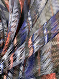 Royal Blue/Antique Clay/Multi Nylon/Lycra Vertical Streaks Print Mesh Knit - Norma Kamali - 56W