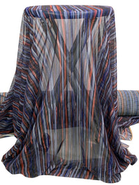 Royal Blue/Antique Clay/Multi Nylon/Lycra Vertical Streaks Print Mesh Knit - Norma Kamali - 56W