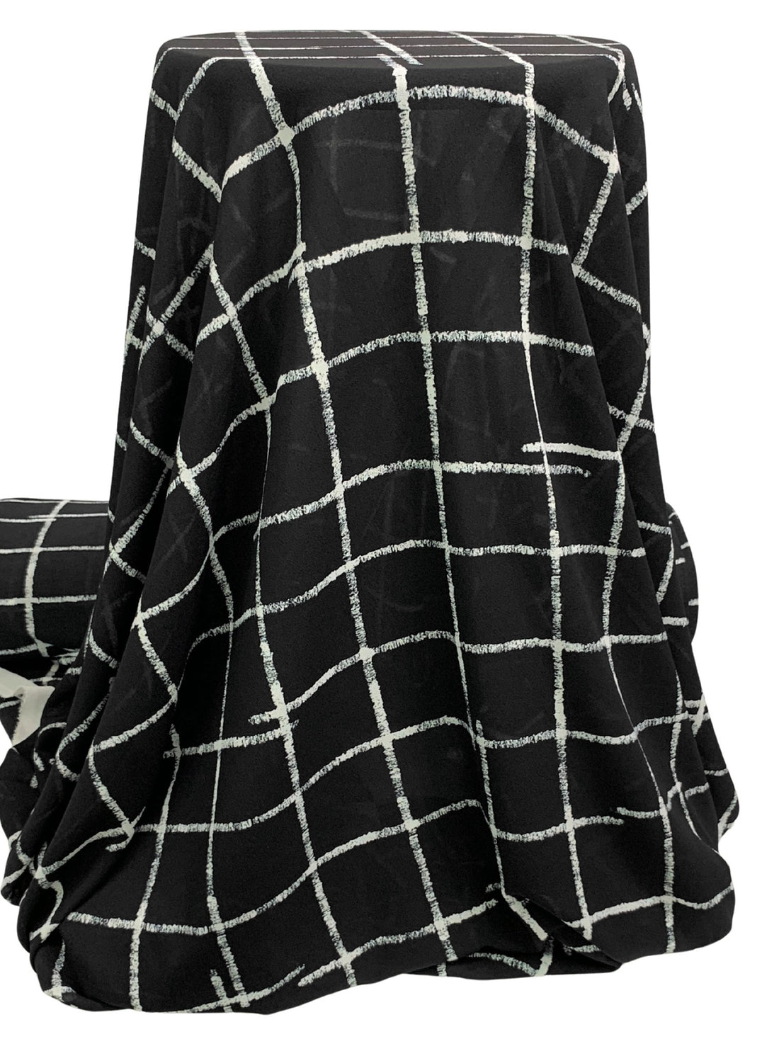 Black/Off-White 100% Polyester Broken Grid Print Georgette - Norma Kamali - 56W