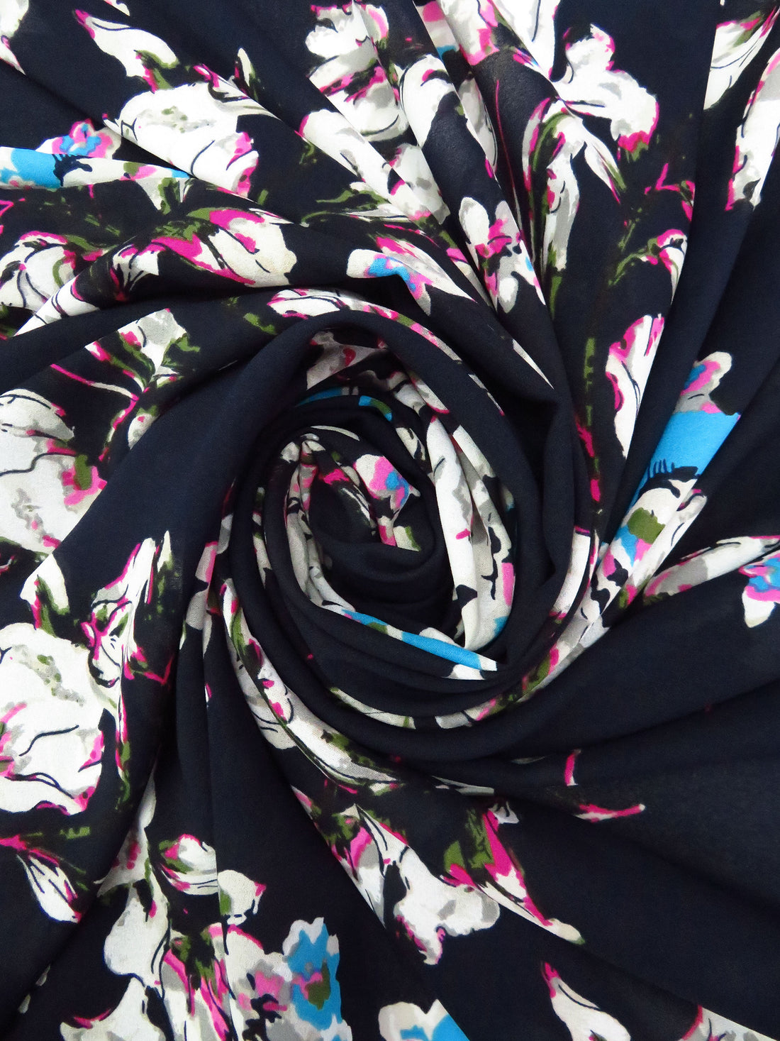 Midnight Blue/Jazzberry Jam/White/Multi 100% Polyester Large Floral Print Georgette - Norma Kamali - 58W