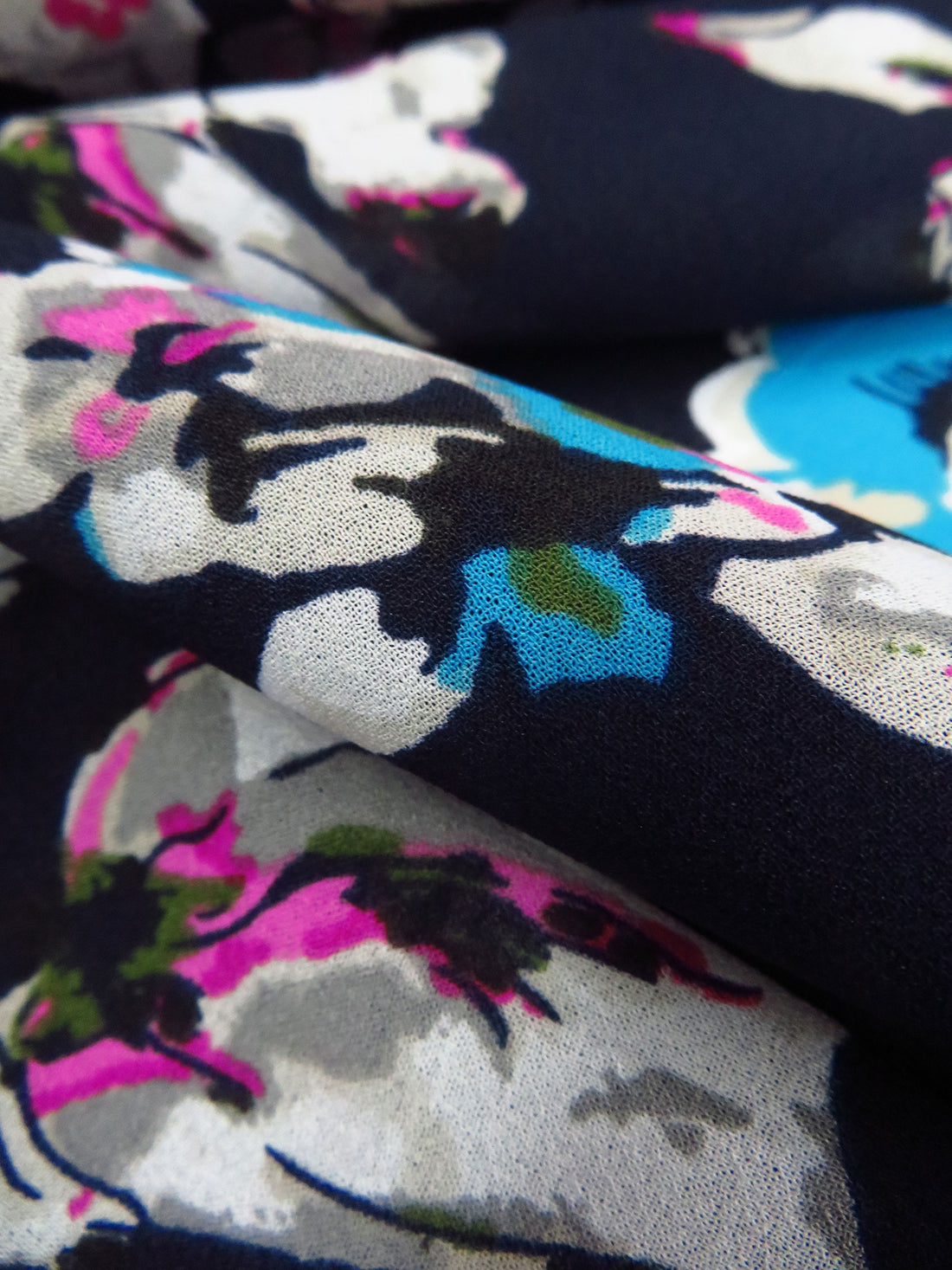 Midnight Blue/Jazzberry Jam/White/Multi 100% Polyester Large Floral Print Georgette - Norma Kamali - 58W