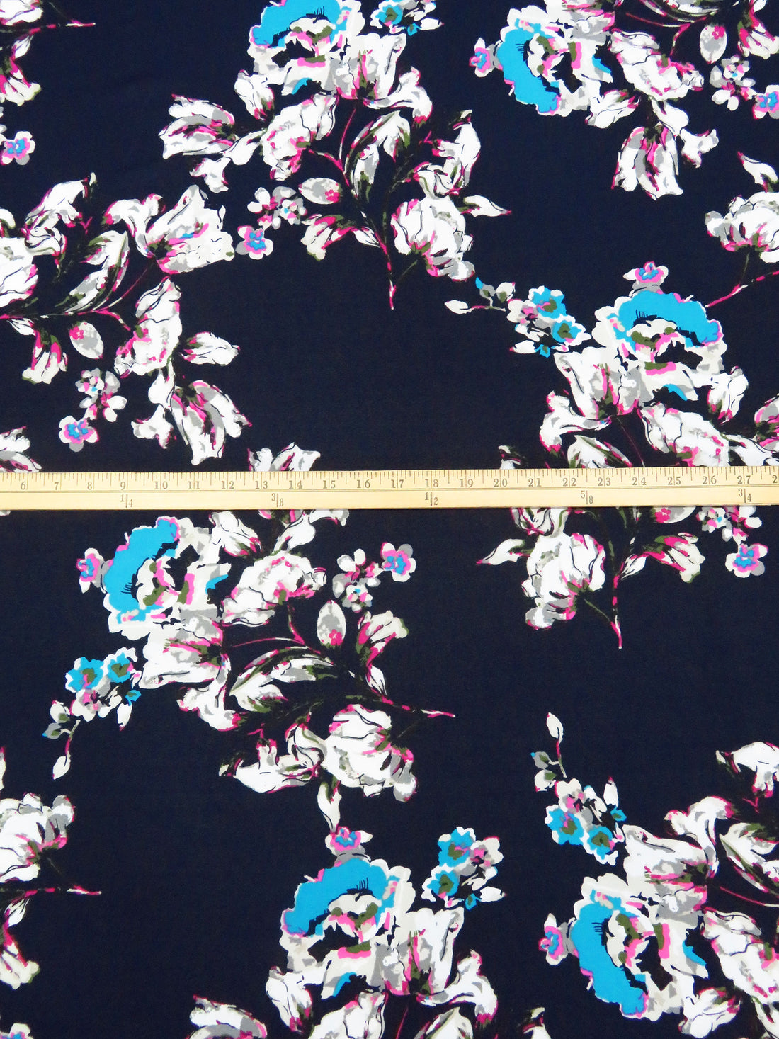 Midnight Blue/Jazzberry Jam/White/Multi 100% Polyester Large Floral Print Georgette - Norma Kamali - 58W