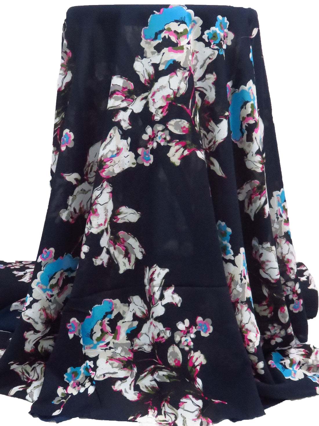 Midnight Blue/Jazzberry Jam/White/Multi 100% Polyester Large Floral Print Georgette - Norma Kamali - 58W