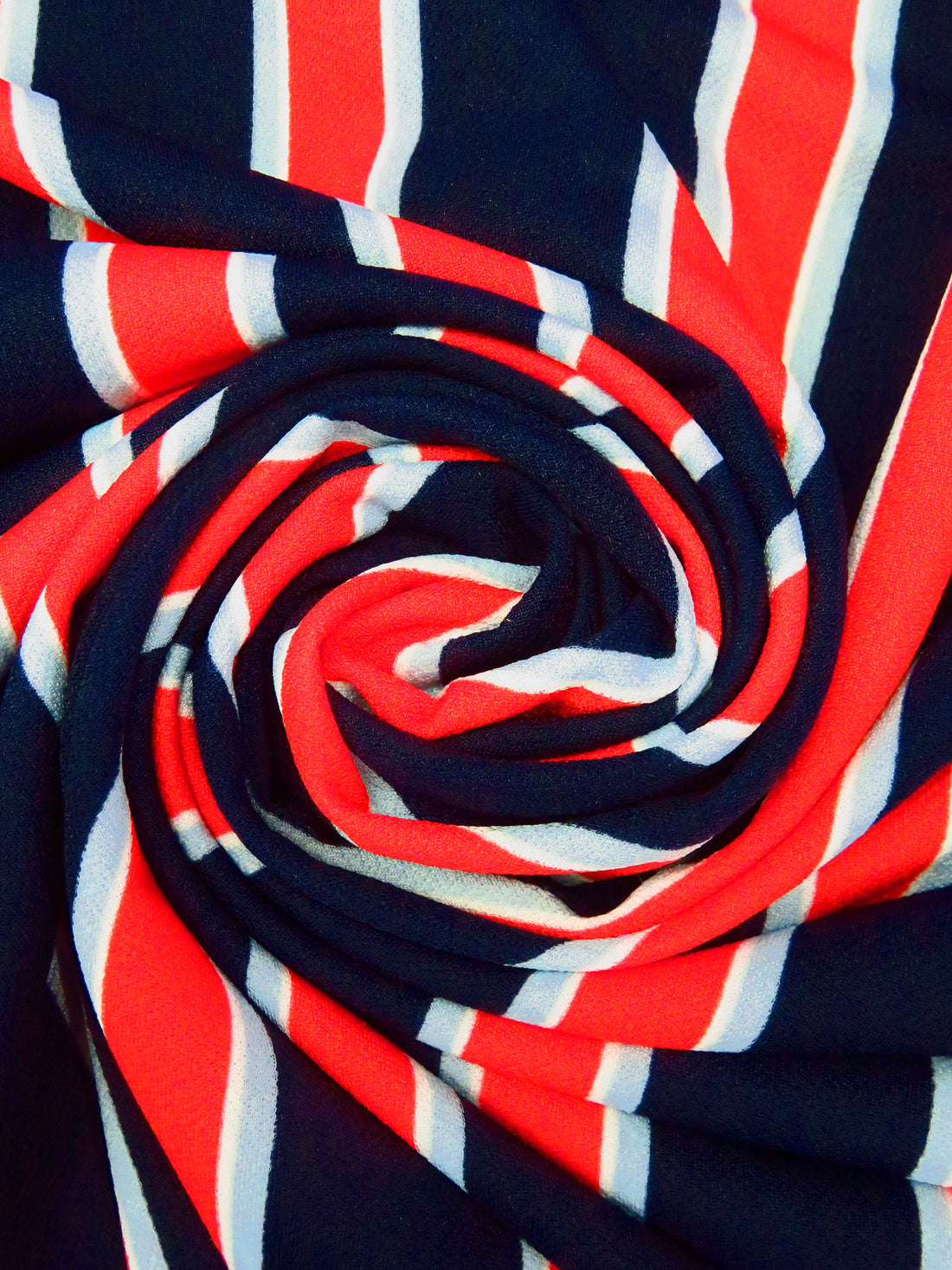 Midnight Navy/White/Columbia Blue/Multi Polyester/Lycra Vertical Stripe Print Crepe Double Knit 58W