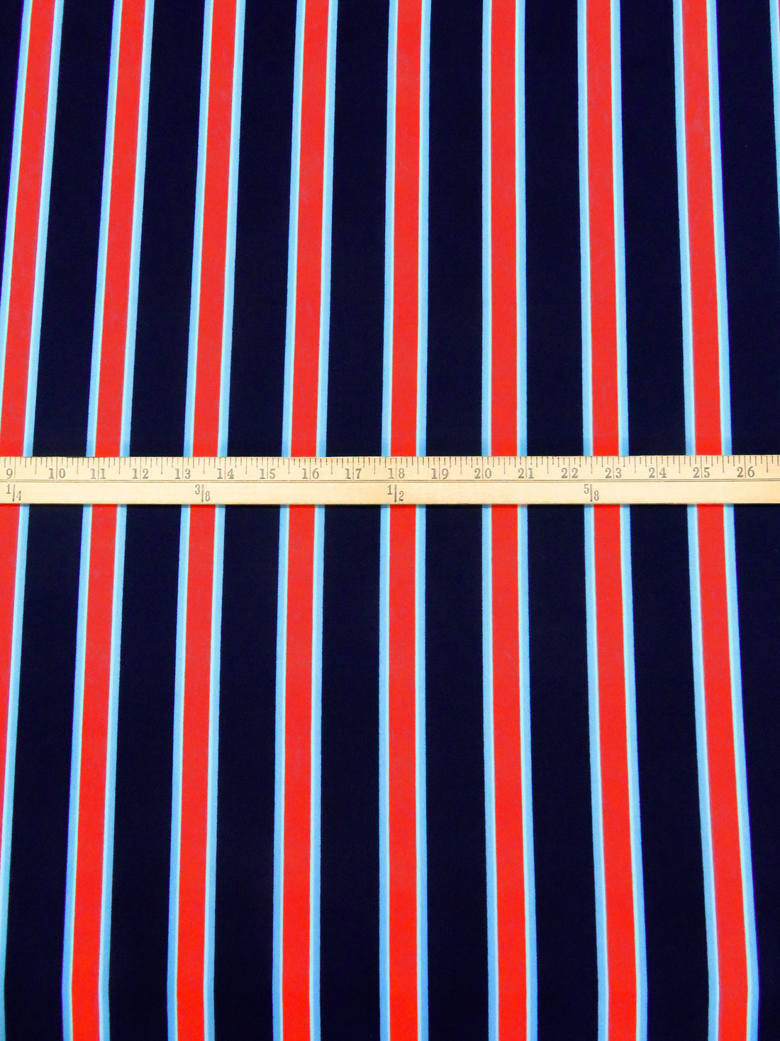 Midnight Navy/White/Columbia Blue/Multi Polyester/Lycra Vertical Stripe Print Crepe Double Knit 58W