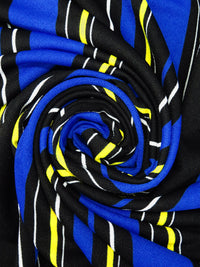 Black/Rich Blue/White/Middle Yellow Polyester/Lycra Vertical Stripe Print Crepe Double Knit 56W