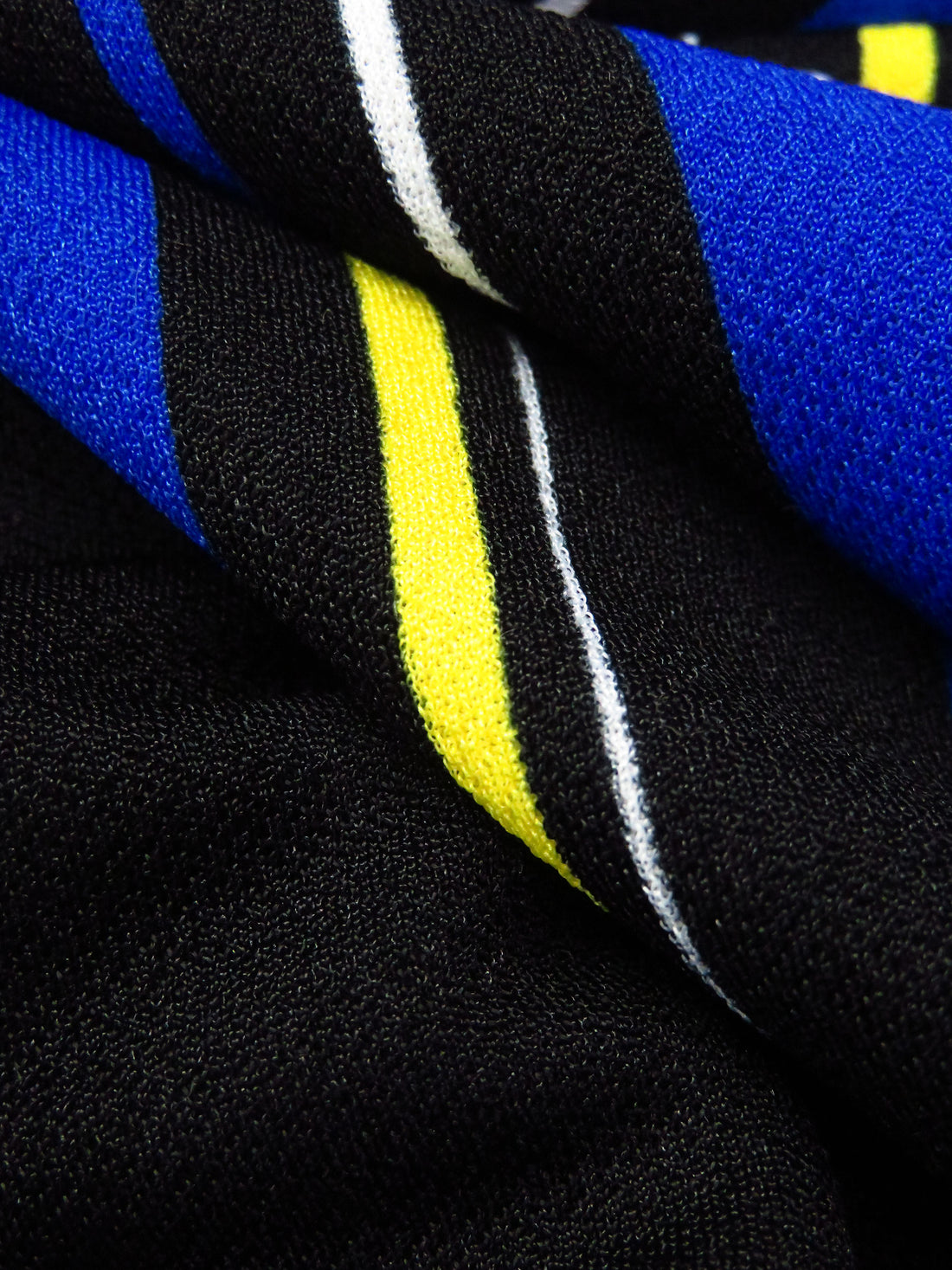 Black/Rich Blue/White/Middle Yellow Polyester/Lycra Vertical Stripe Print Crepe Double Knit 56W