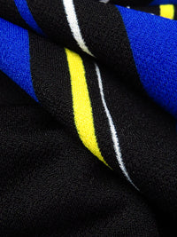 Black/Rich Blue/White/Middle Yellow Polyester/Lycra Vertical Stripe Print Crepe Double Knit 56W