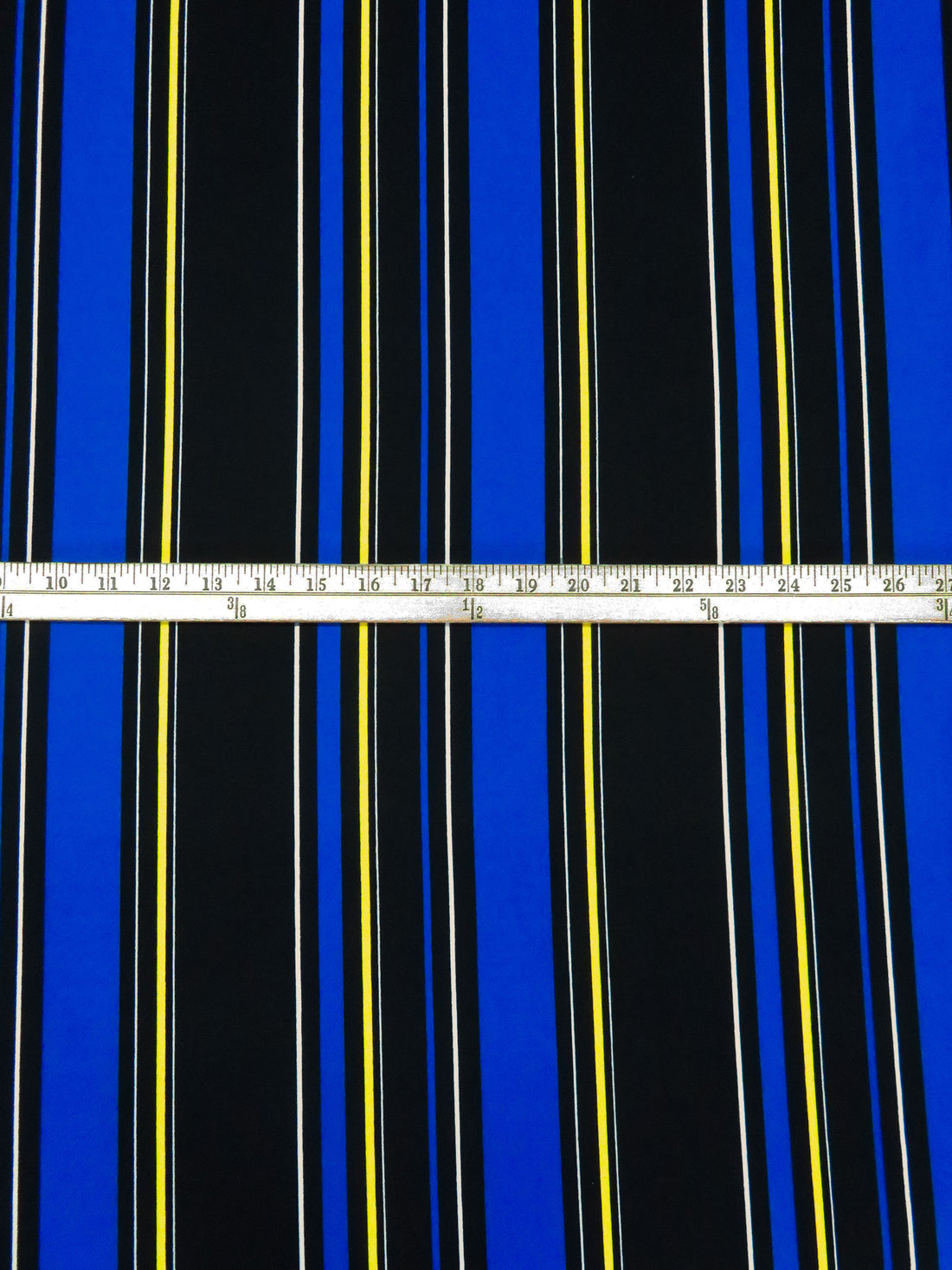 Black/Rich Blue/White/Middle Yellow Polyester/Lycra Vertical Stripe Print Crepe Double Knit 56W
