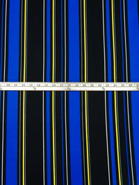 Black/Rich Blue/White/Middle Yellow Polyester/Lycra Vertical Stripe Print Crepe Double Knit 56W