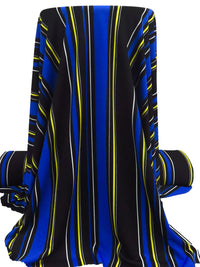 Black/Rich Blue/White/Middle Yellow Polyester/Lycra Vertical Stripe Print Crepe Double Knit 56W
