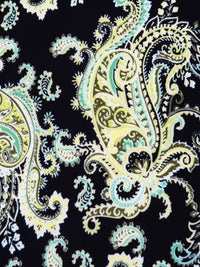 Limerick/Black/Caribbean Green/Multi Polyester/Lycra Large Paisley Print Crepe Double Knit 58W
