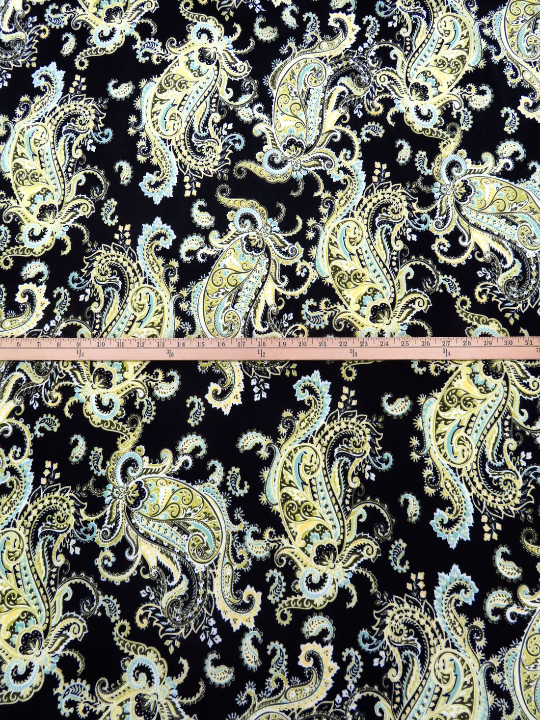 Limerick/Black/Caribbean Green/Multi Polyester/Lycra Large Paisley Print Crepe Double Knit 58W