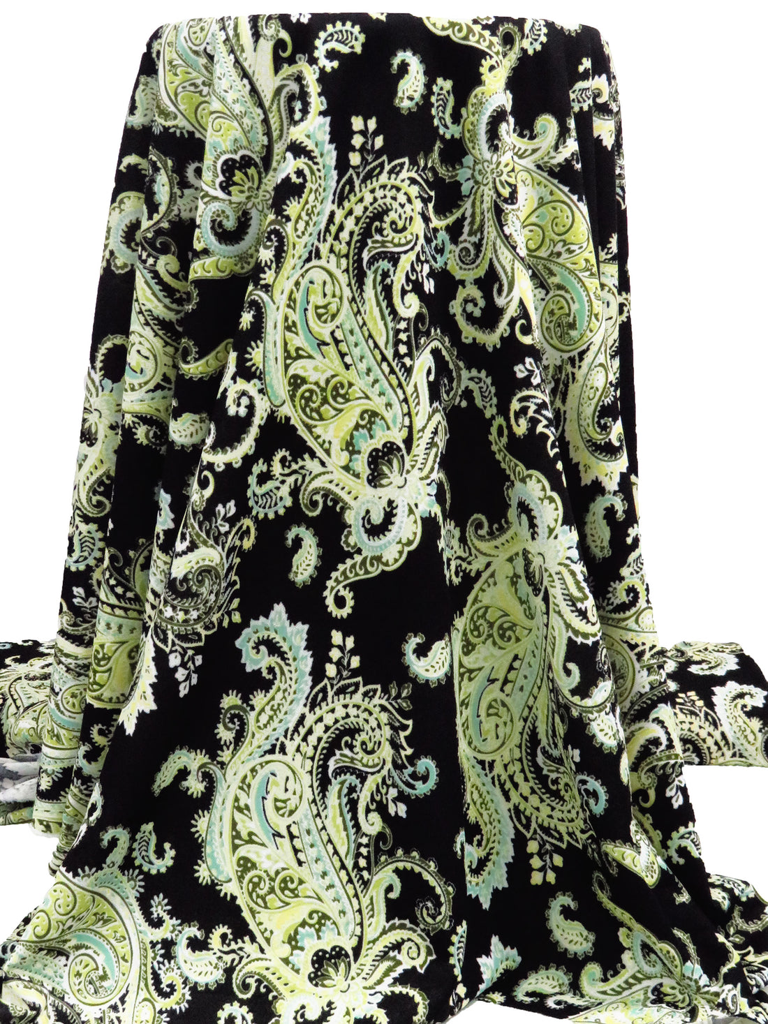 Limerick/Black/Caribbean Green/Multi Polyester/Lycra Large Paisley Print Crepe Double Knit 58W