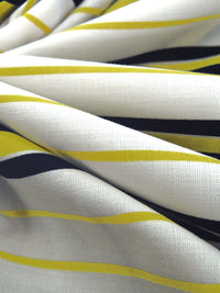 White/Old Gold/Midnight Navy Cotton/Lycra Vertical Stripe Print Stretch Poplin Shirting 56W
