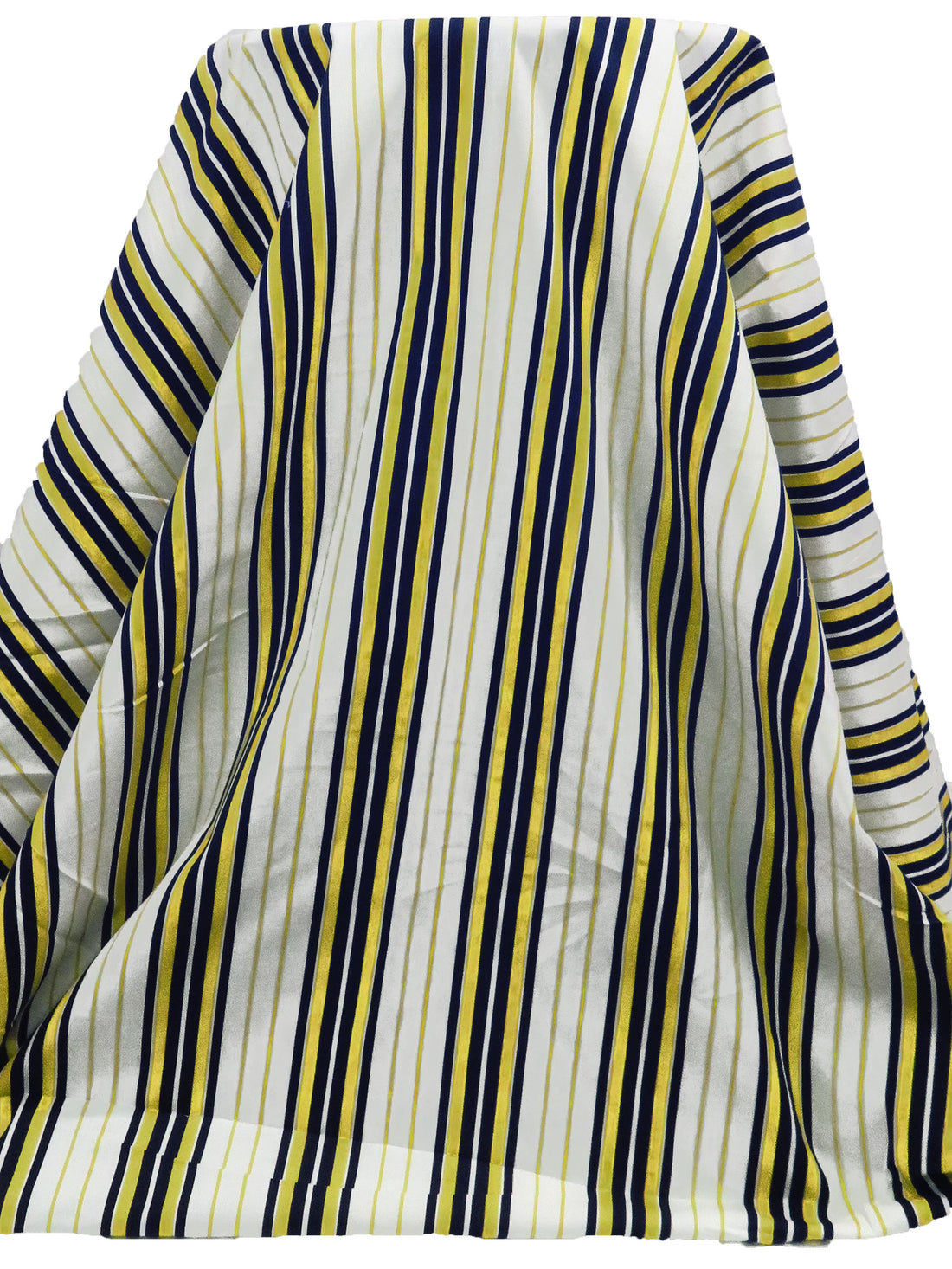 White/Old Gold/Midnight Navy Cotton/Lycra Vertical Stripe Print Stretch Poplin Shirting 56W