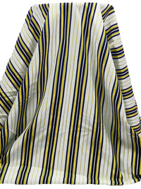 White/Old Gold/Midnight Navy Cotton/Lycra Vertical Stripe Print Stretch Poplin Shirting 56W