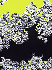 Black/White/Bitter Lemon Polyester/Lycra Diagonal Floral Paisley Puff Print Liverpool Double Knit 56W