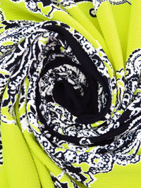 Black/White/Bitter Lemon Polyester/Lycra Diagonal Floral Paisley Puff Print Liverpool Double Knit 56W