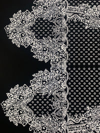 Black/White/Light Slate Polyester/Lycra Large Single Border Ornate Puff Print Liverpool Double Knit 56W
