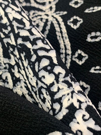 Black/White/Light Slate Polyester/Lycra Large Single Border Ornate Puff Print Liverpool Double Knit 56W