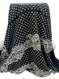Black/White/Light Slate Polyester/Lycra Large Single Border Ornate Puff Print Liverpool Double Knit 56W