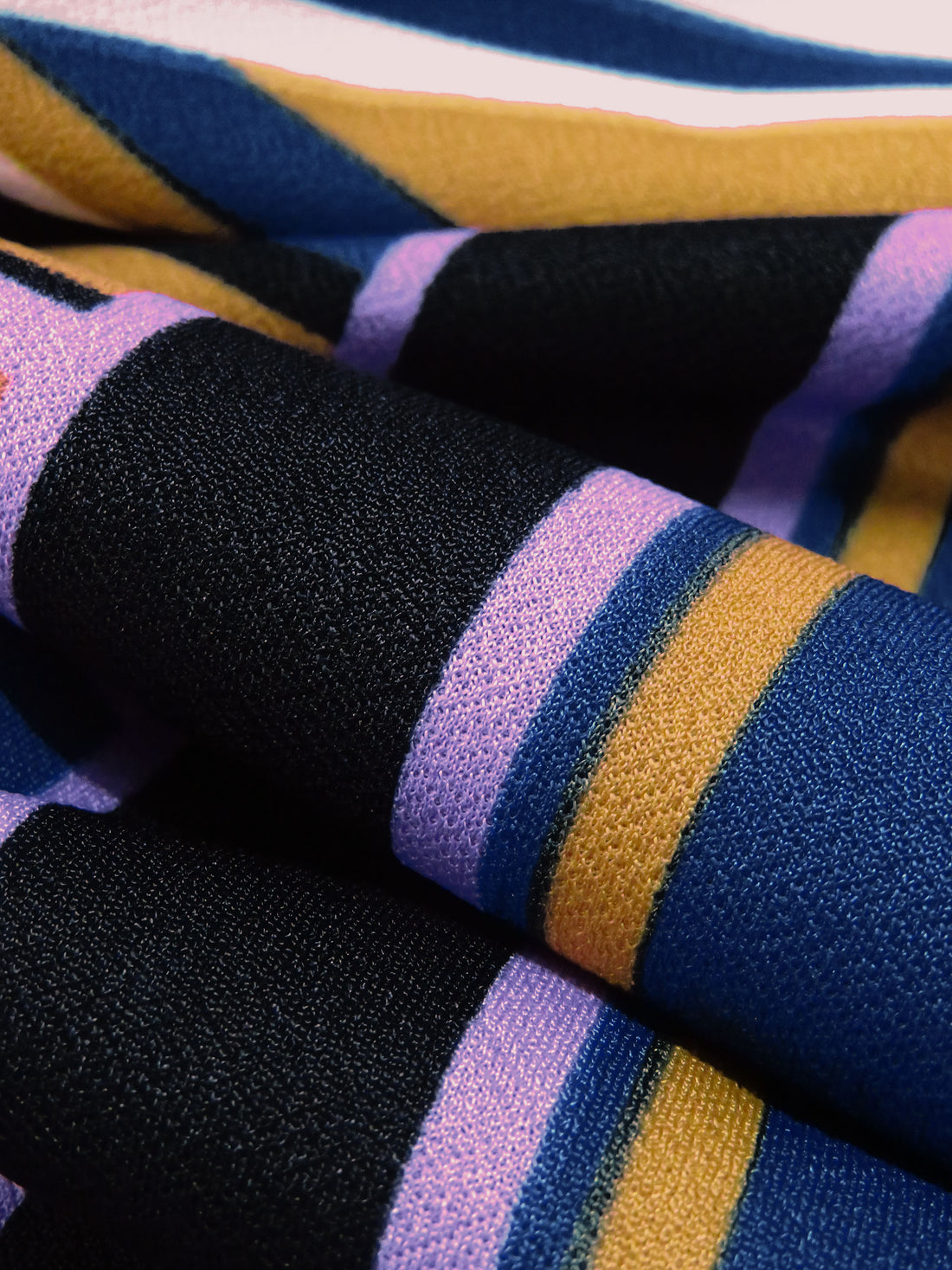 Oxford Blue/Dark Goldenrod/Black/Multi Polyester/Lycra  Large Overlapping Stripe Double Border Print Crepe Double Knit 58W