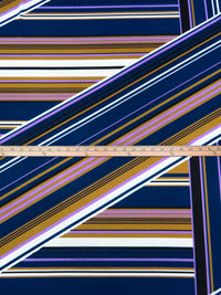 Oxford Blue/Dark Goldenrod/Black/Multi Polyester/Lycra  Large Overlapping Stripe Double Border Print Crepe Double Knit 58W