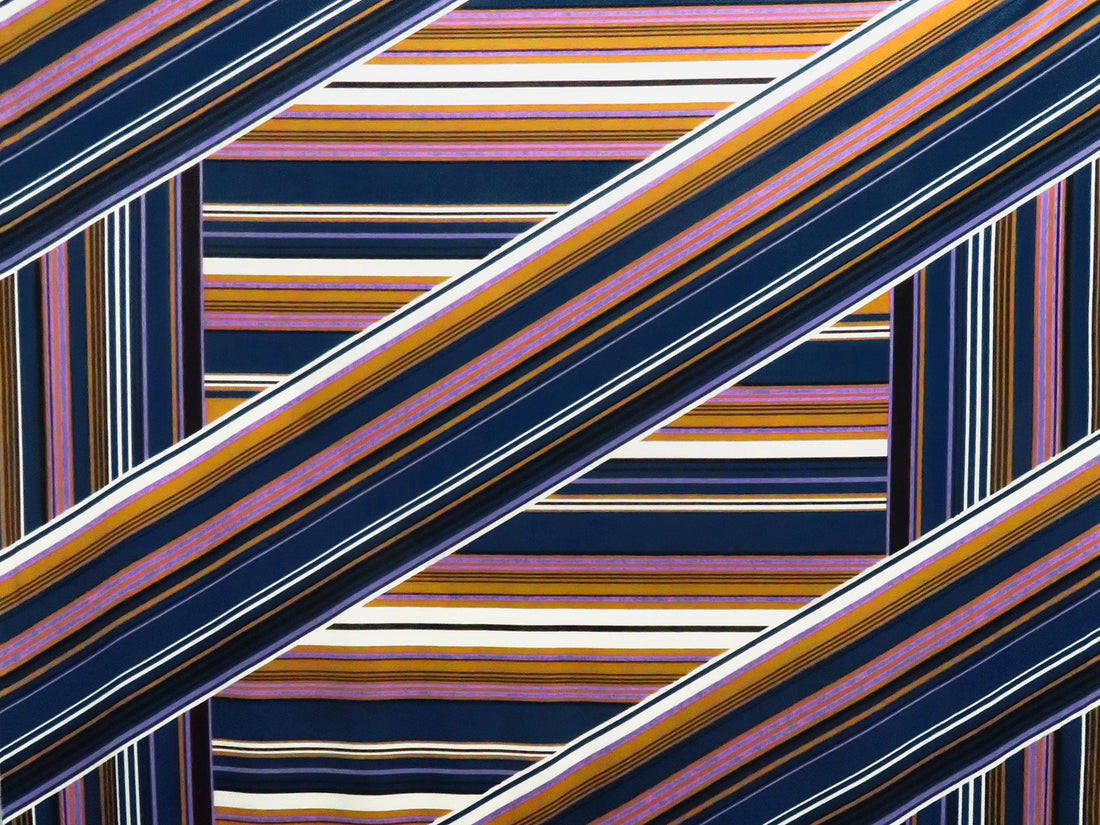 Oxford Blue/Dark Goldenrod/Black/Multi Polyester/Lycra  Large Overlapping Stripe Double Border Print Crepe Double Knit 58W