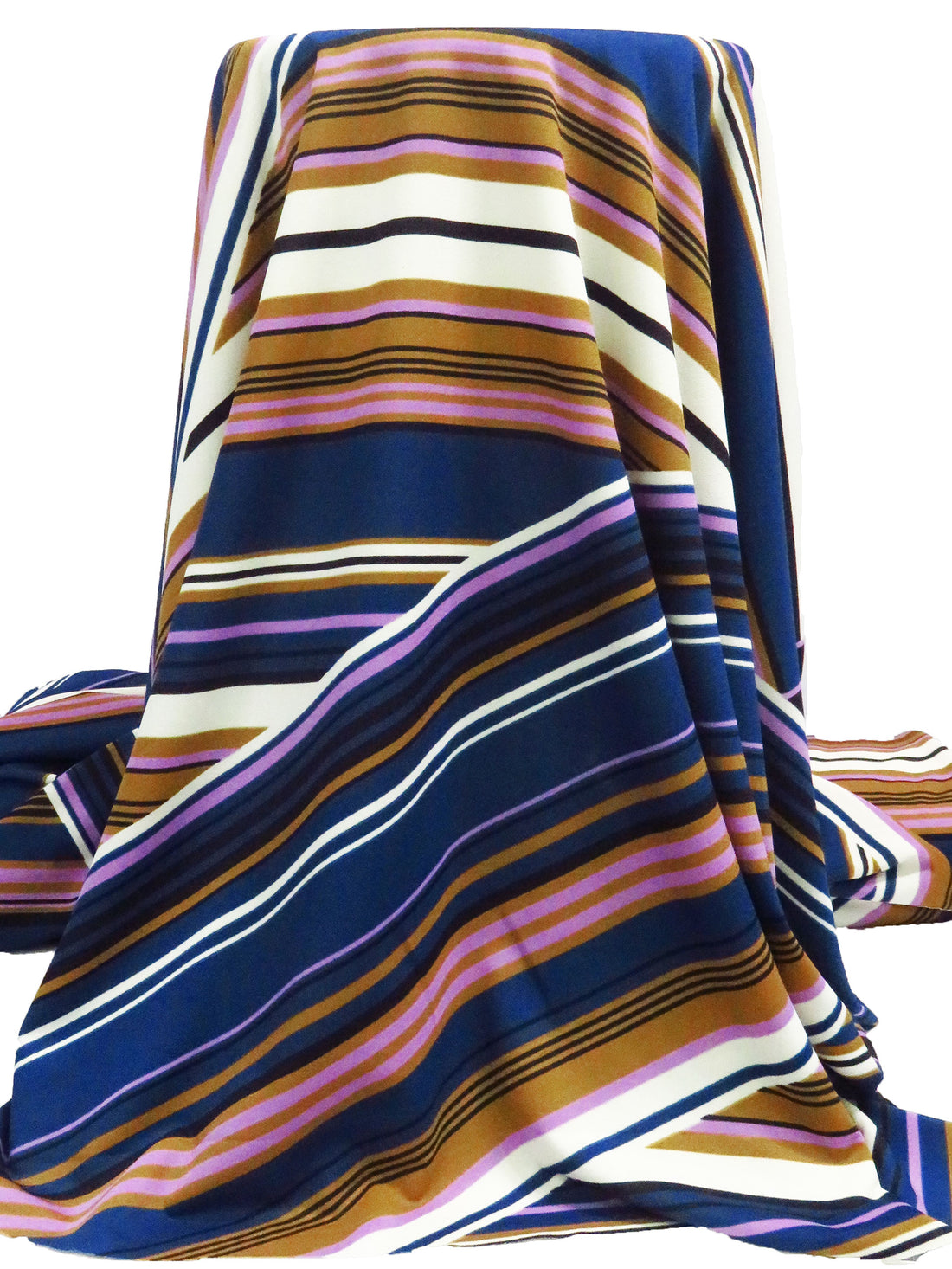Oxford Blue/Dark Goldenrod/Black/Multi Polyester/Lycra  Large Overlapping Stripe Double Border Print Crepe Double Knit 58W