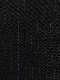 Black/Dark Blue Polyester/Wool Vertical Stripe Twill Suiting - Imported From Italy - 58W