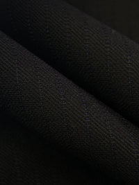 Black/Dark Blue Polyester/Wool Vertical Stripe Twill Suiting - Imported From Italy - 58W