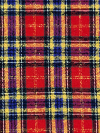 Red/Blue/Yellow/Black Wool/Polyester Tartan Plaid Coating - NY Designer - 58W