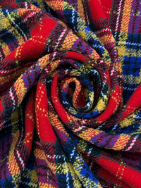 Red/Blue/Yellow/Black Wool/Polyester Tartan Plaid Coating - NY Designer - 58W
