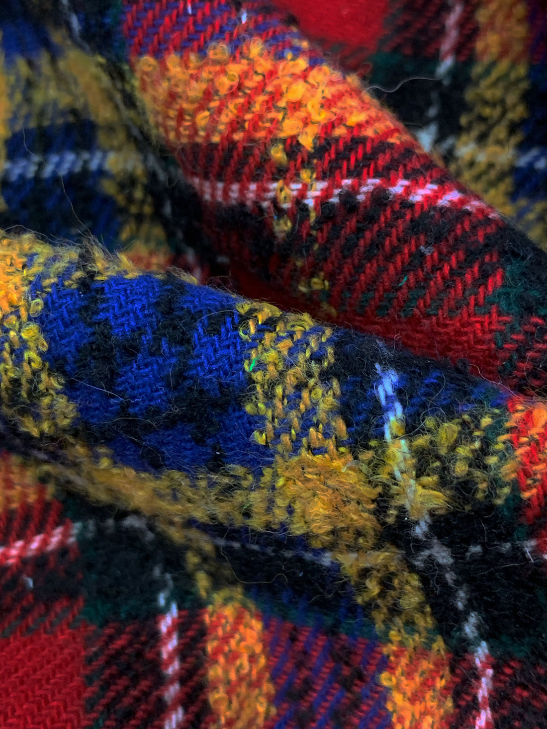 Red/Blue/Yellow/Black Wool/Polyester Tartan Plaid Coating - NY Designer - 58W