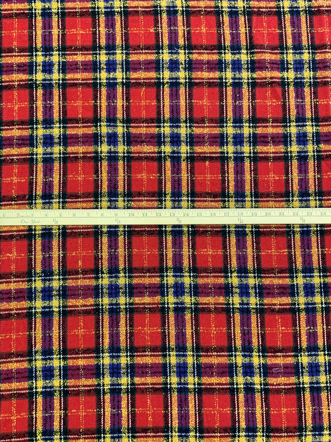 Red/Blue/Yellow/Black Wool/Polyester Tartan Plaid Coating - NY Designer - 58W
