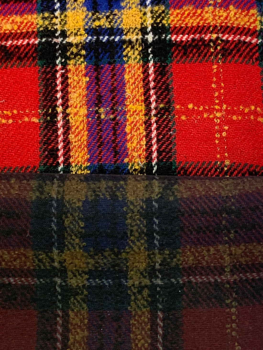 Red/Blue/Yellow/Black Wool/Polyester Tartan Plaid Coating - NY Designer - 58W