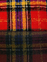 Red/Blue/Yellow/Black Wool/Polyester Tartan Plaid Coating - NY Designer - 58W