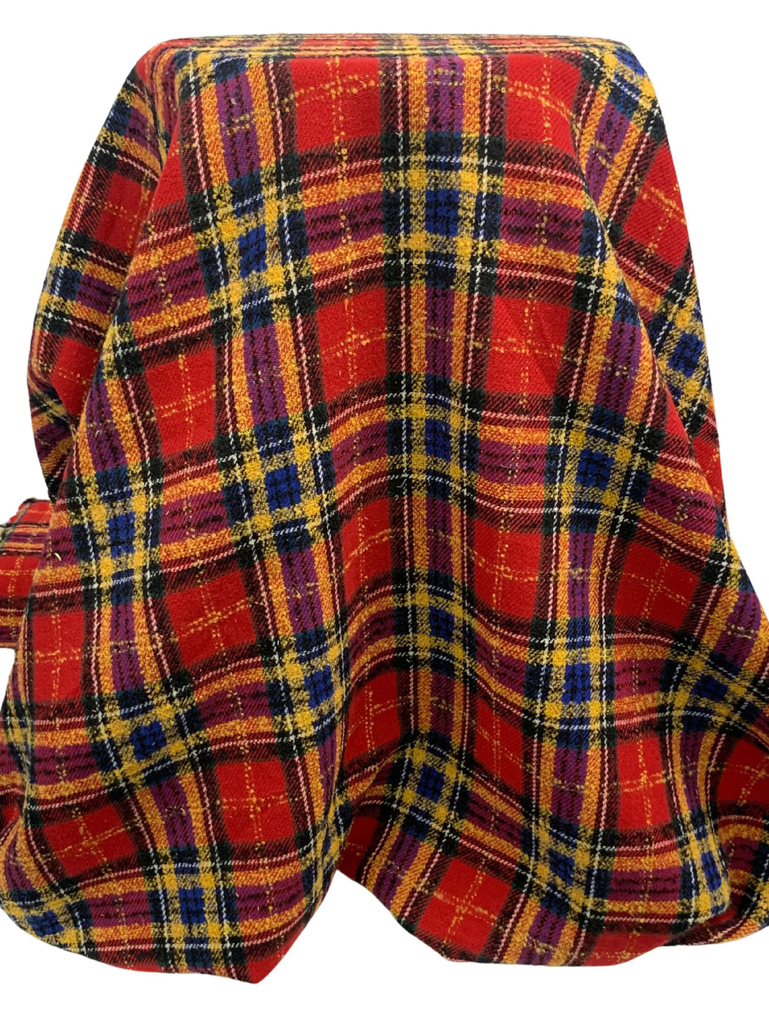 Red/Blue/Yellow/Black Wool/Polyester Tartan Plaid Coating - NY Designer - 58W