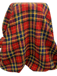 Red/Blue/Yellow/Black Wool/Polyester Tartan Plaid Coating - NY Designer - 58W