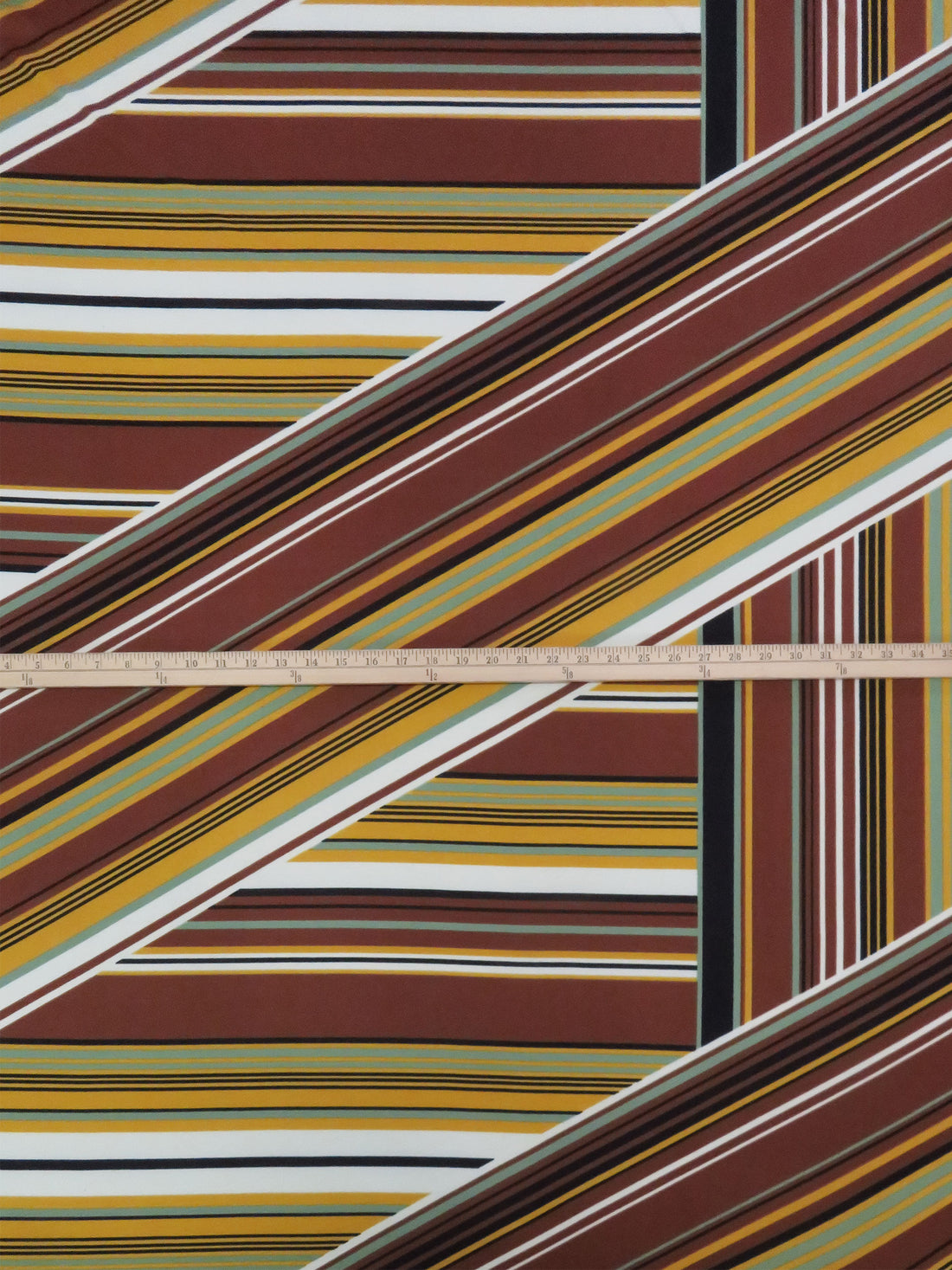 Chocolate/Dark Marigold/Sage/Multi Polyester/Lycra Large Overlapping Stripe Double Border Print Crepe Double Knit 58W