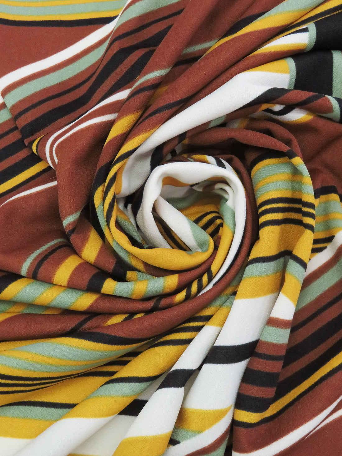 Chocolate/Dark Marigold/Sage/Multi Polyester/Lycra Large Overlapping Stripe Double Border Print Crepe Double Knit 58W